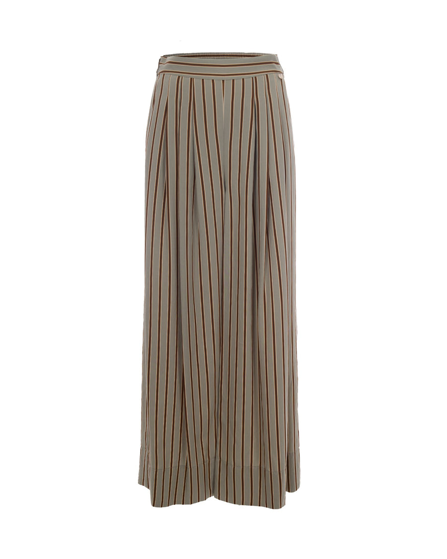 Wide Leg Trousers Ryon Righe Green-Tobacco Green/tobacco Stripe Viscose