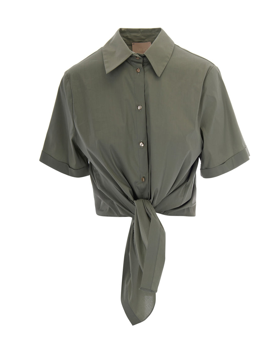 Shirt With Knot Green Peppermint Cotton