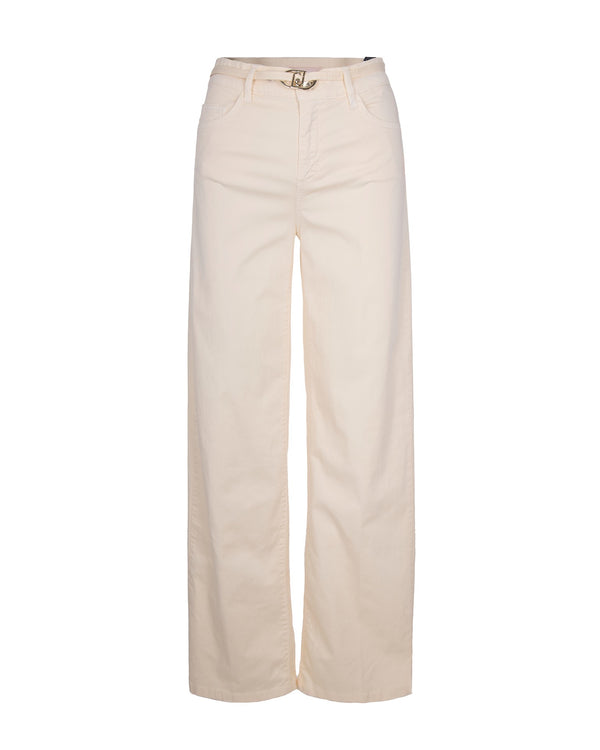 Flare Jeans With Belt Light Cream Cotton