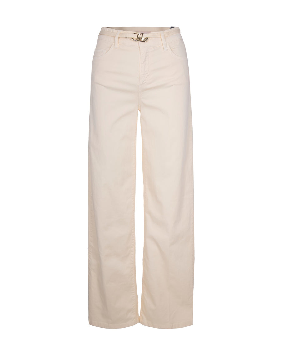 Flare Jeans With Belt Light Cream Cotton