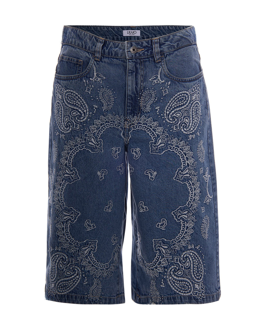 Shorts Embroidered Denim Blue Blue/indigo/white Cotton
