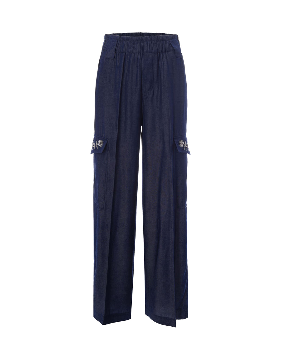 Cargo Trousers Tasconi Rhinestone Blue Polyester