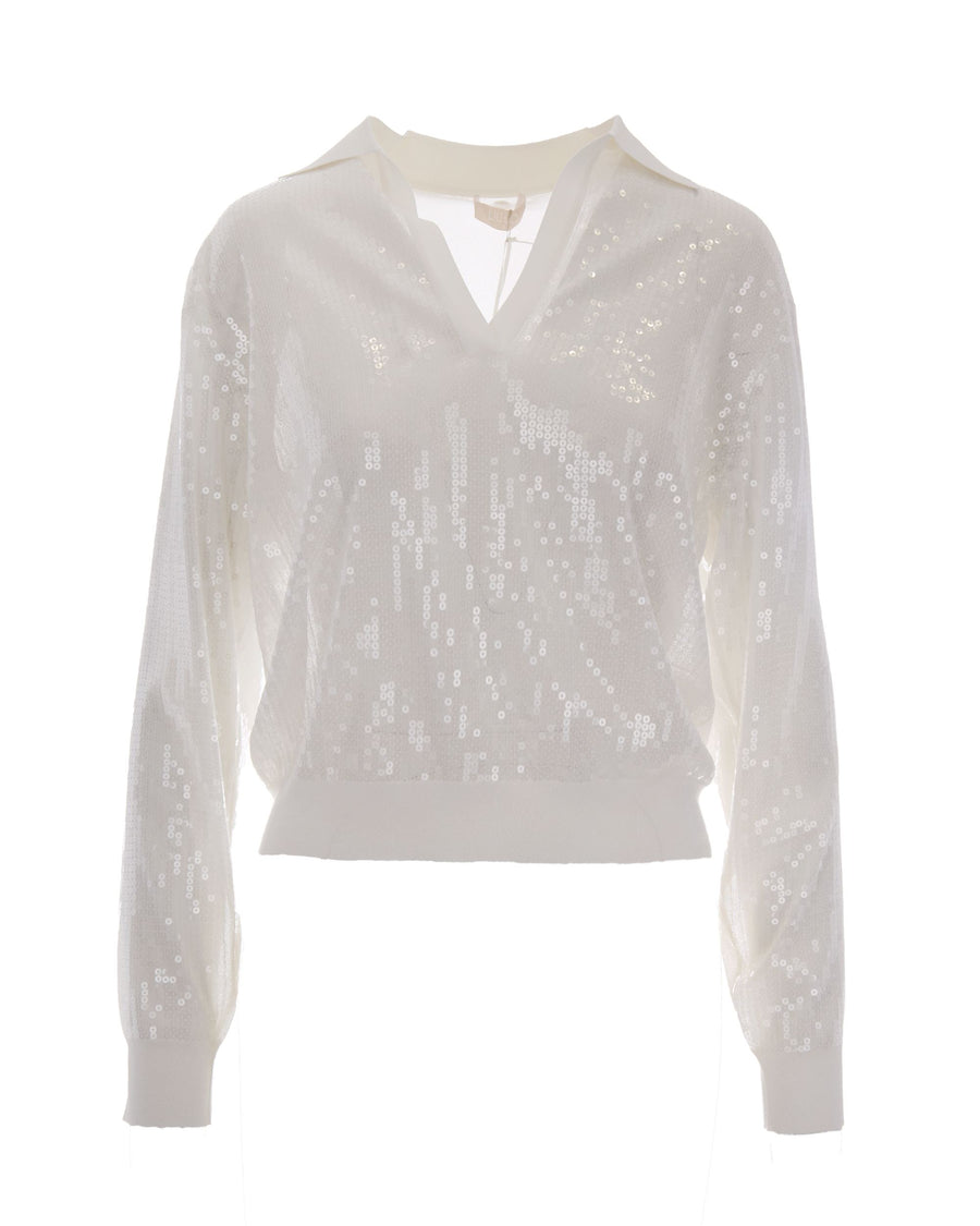 Knit Top White Sequins Wool Viscose Polyamide Tops