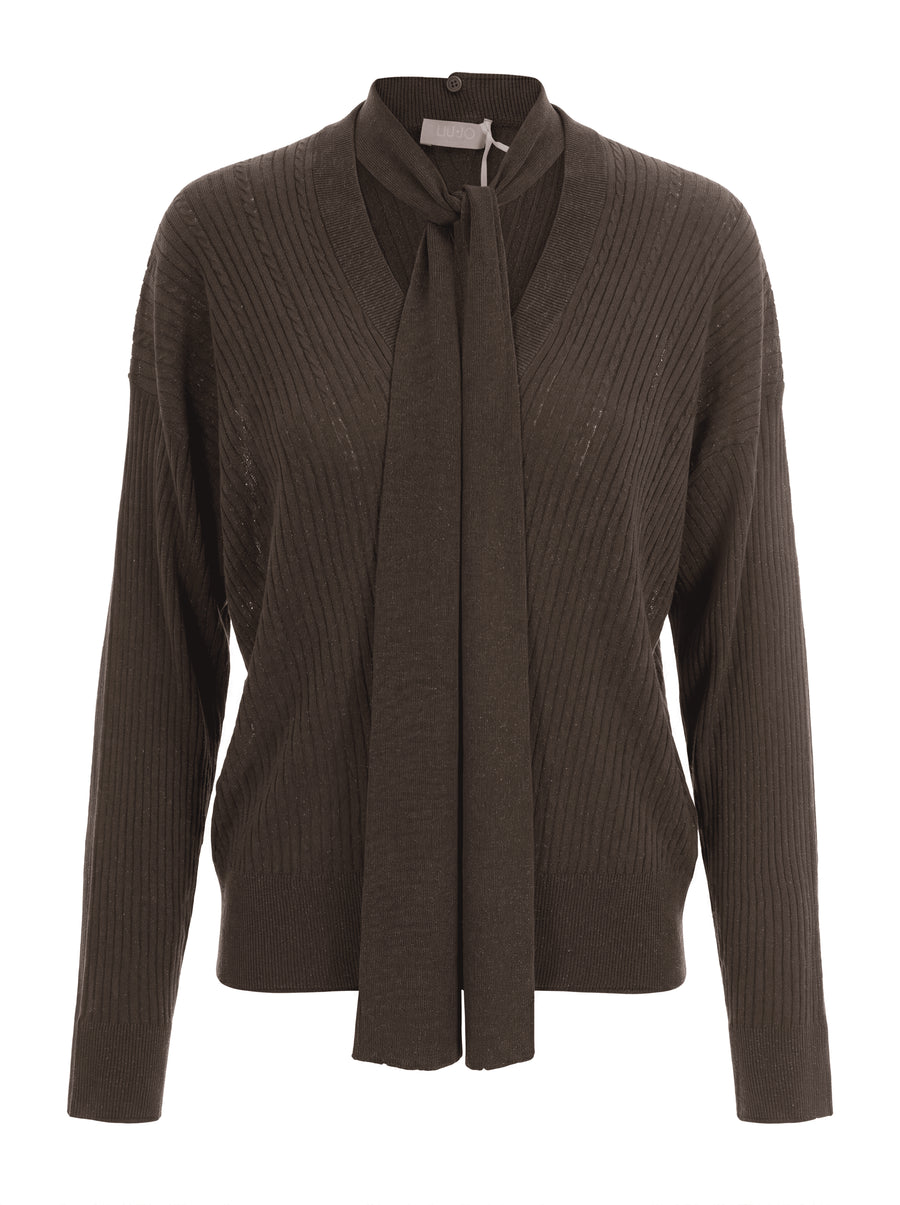 Knit Jumper Lurex Dark Olive Lux Viscose Jumpers
