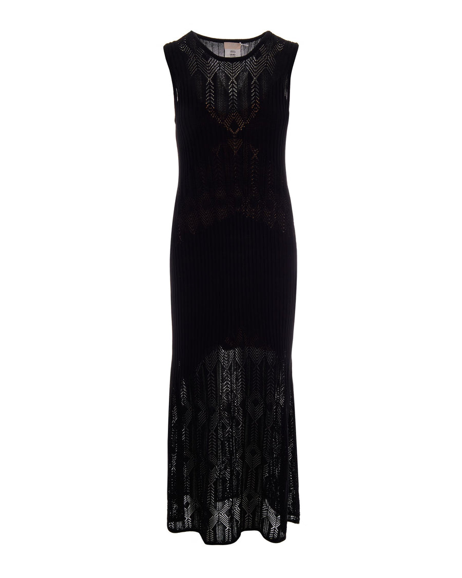 Dress Openwork Knit Black Cotton Evening Suits
