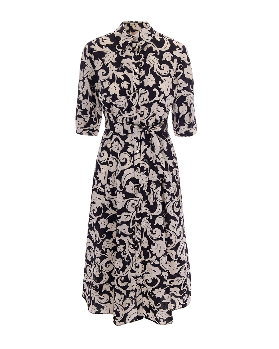 Midi Poplin Dress Black-White Black/white Cotton Evening Suits