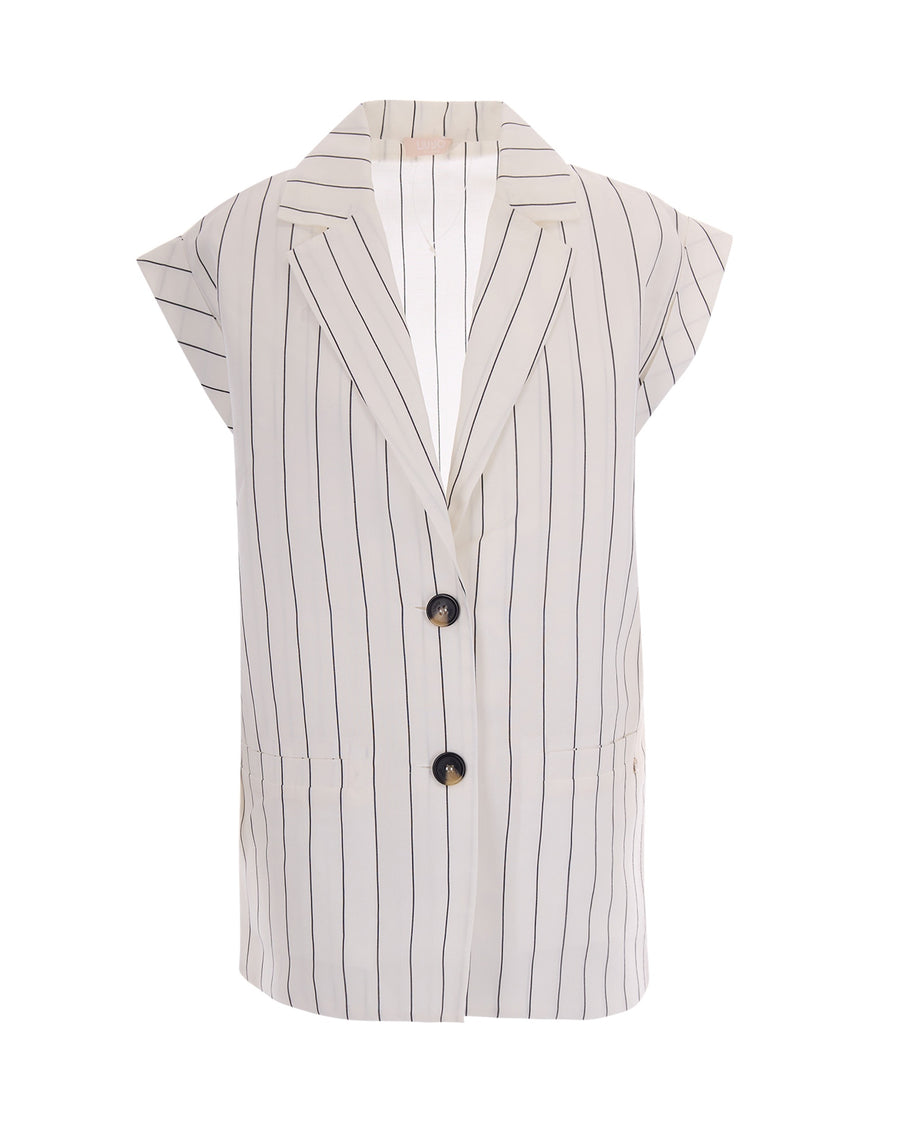 Gilet Lyocell-Linen White-Black White Wool/black Waistcoats & Gilets