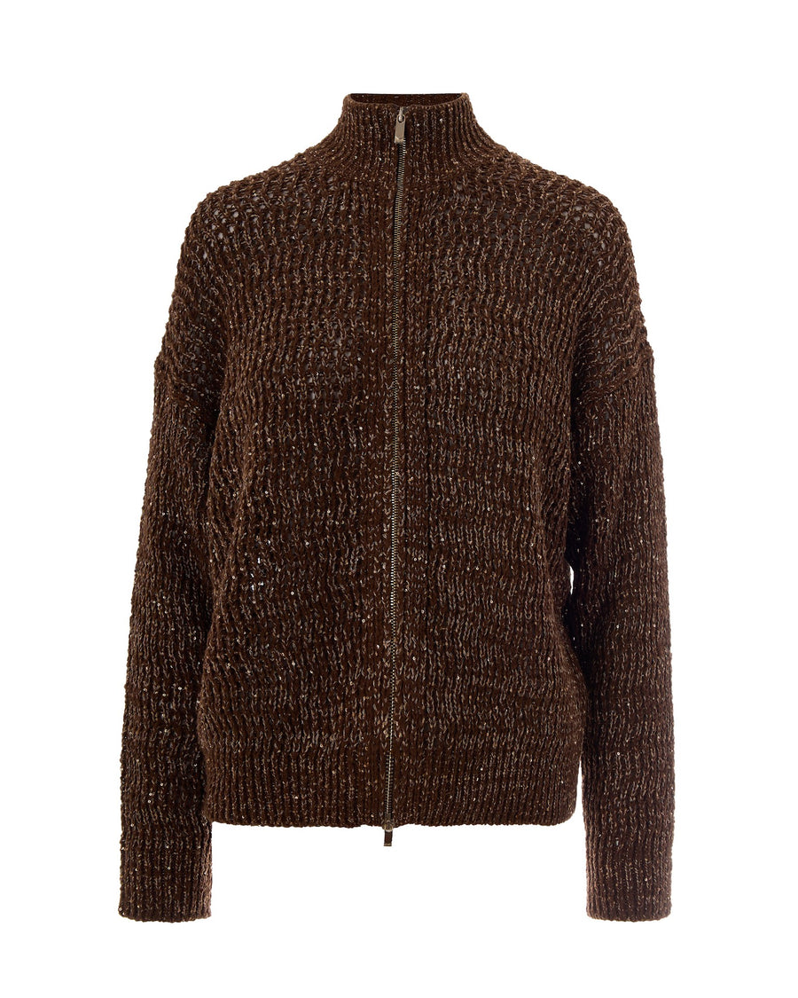 Cardigan Zip Hazelnut Knit: Cotton Cardigans