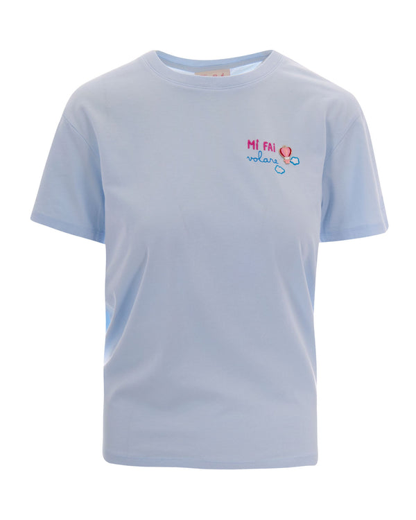 T-Shirt Emilie Mi Fai Volare Blue Cotton T-shirts & Jerseys