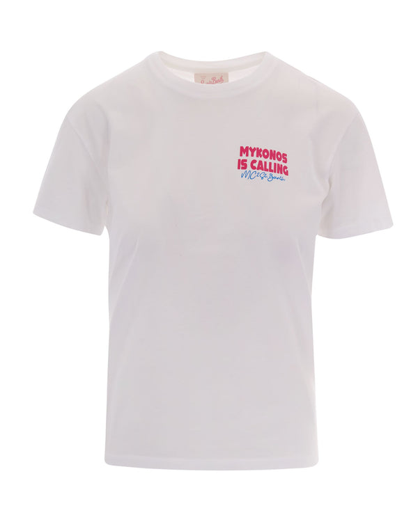 T-Shirt Emilie Mykonos Calling White Cotton T-shirts & Jerseys