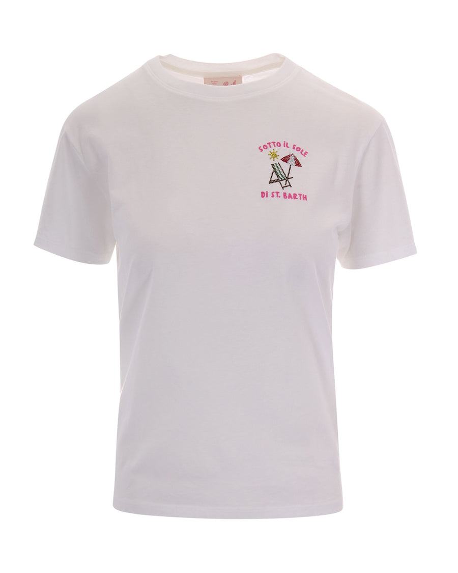 T-Shirt Emilie With Rhinestones White Cotton T-shirts & Jerseys