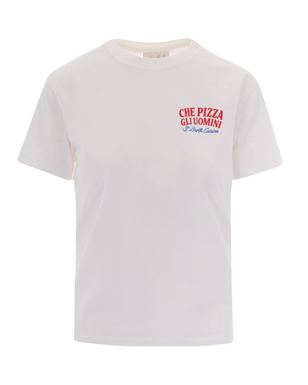 T-Shirt Emilie Uomini Pizza Print White Cotton T-shirts & Jerseys