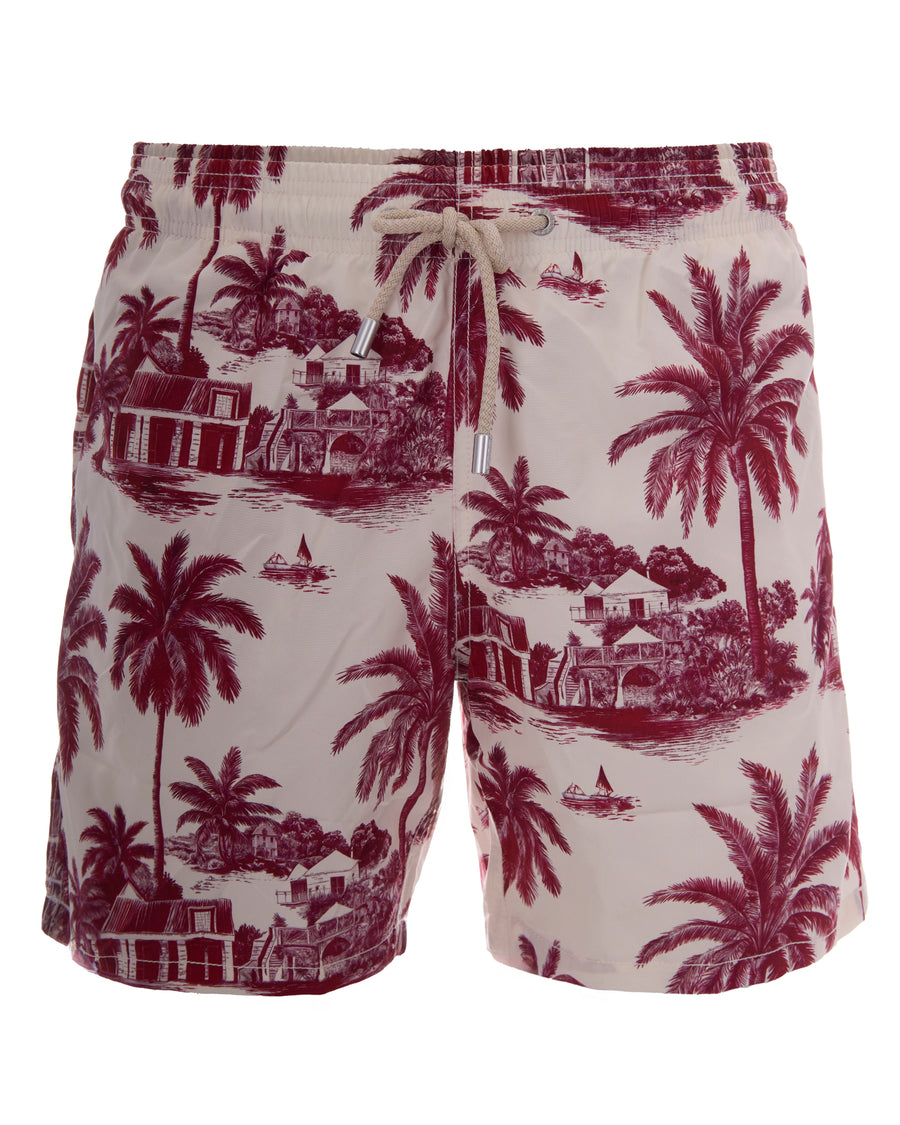 Swim Shorts Gustavia Red Jouy St Barth Polyester