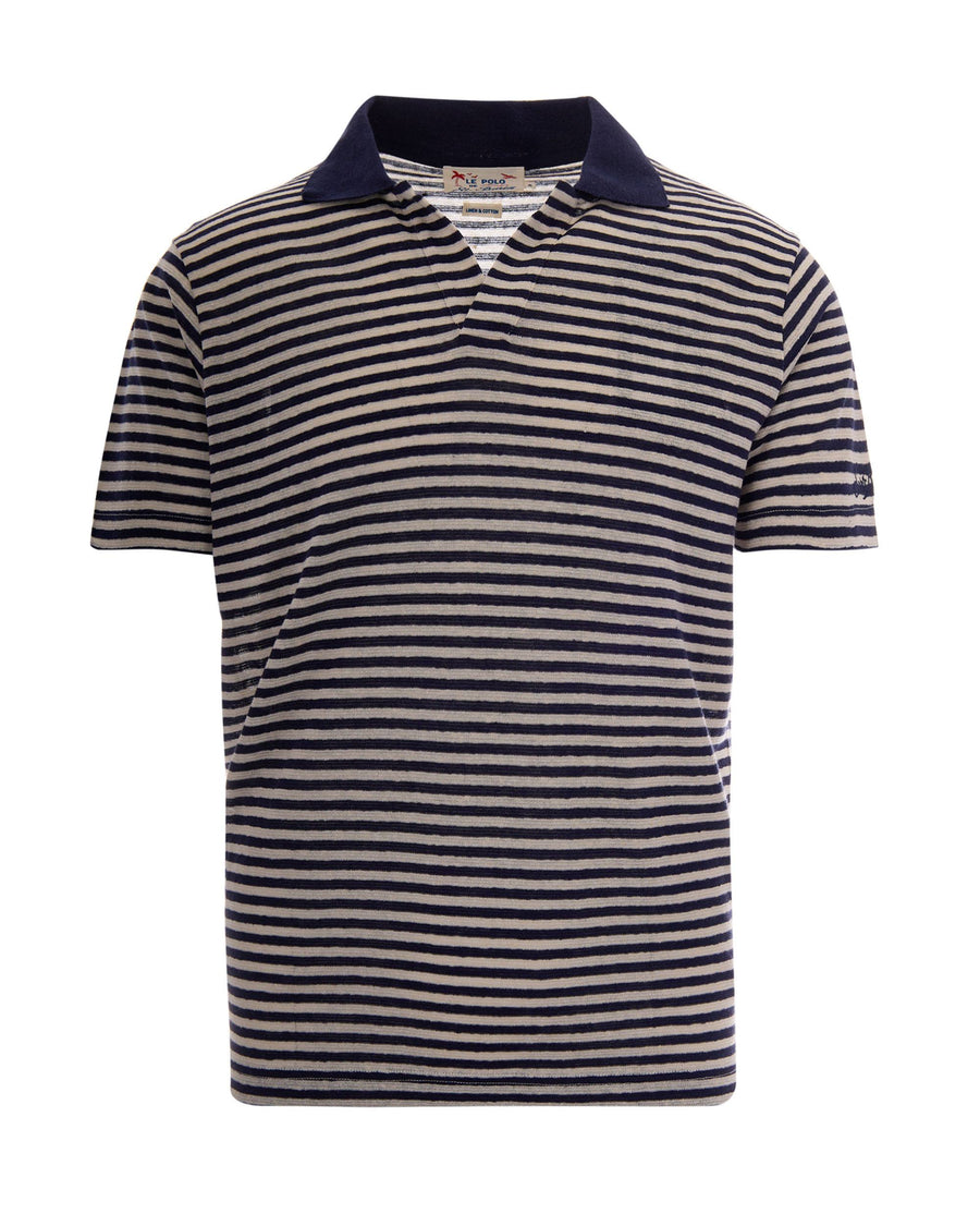 Polo Shirt Rye Stripes Cotton-Linen Blue
