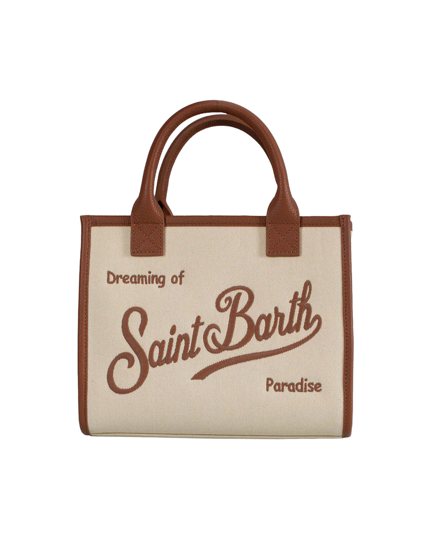 Shoulder Bag Vanity Midi Canvas Grain Leather Beige Cow