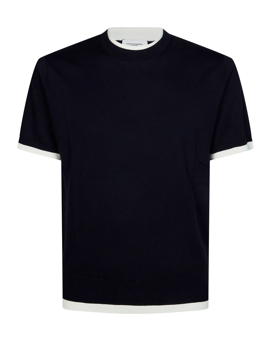 Crew-Neck T-Shirt Blue Cotton Jumpers