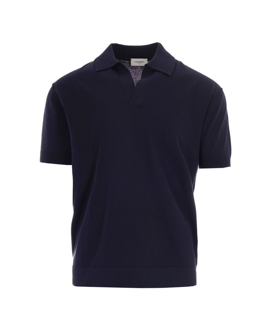 Polo Shirt Knit Blue Cotton