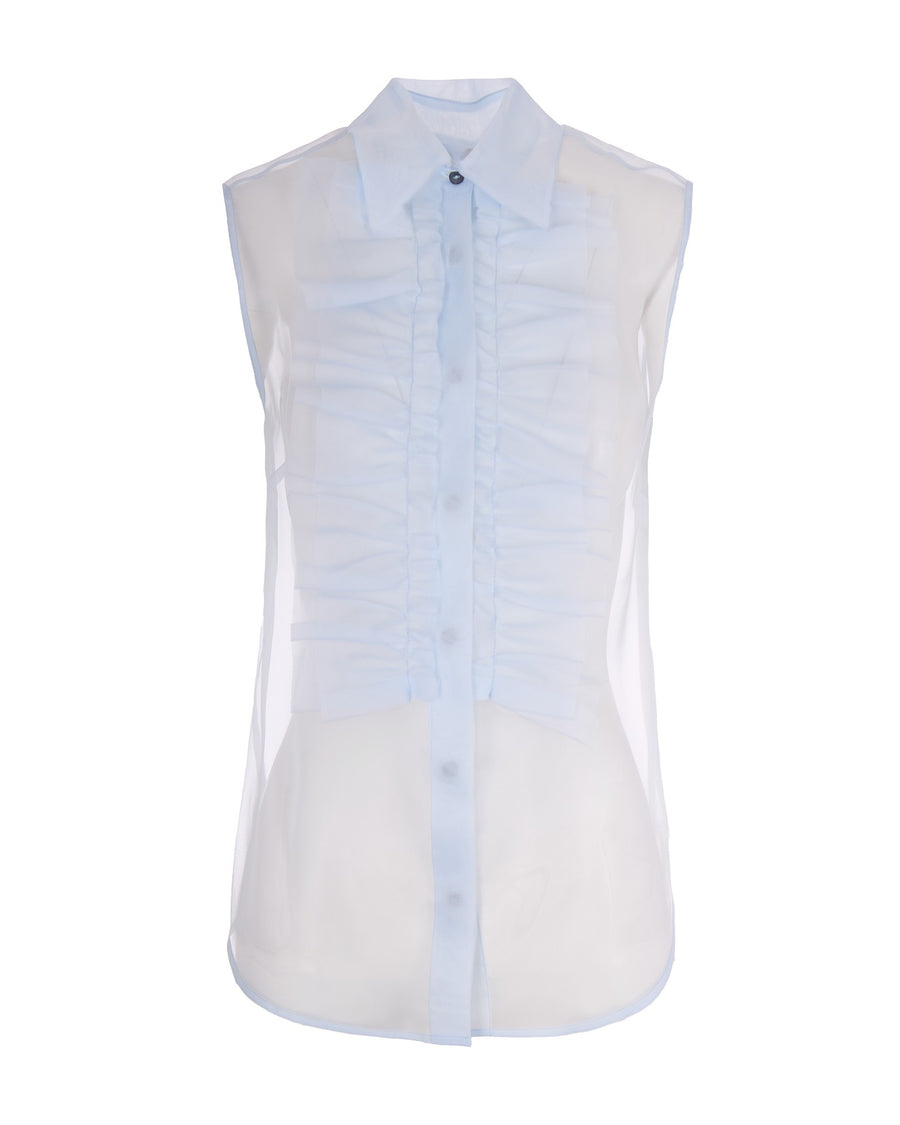 Sheer Ruched Shirt Sky Blue Silk