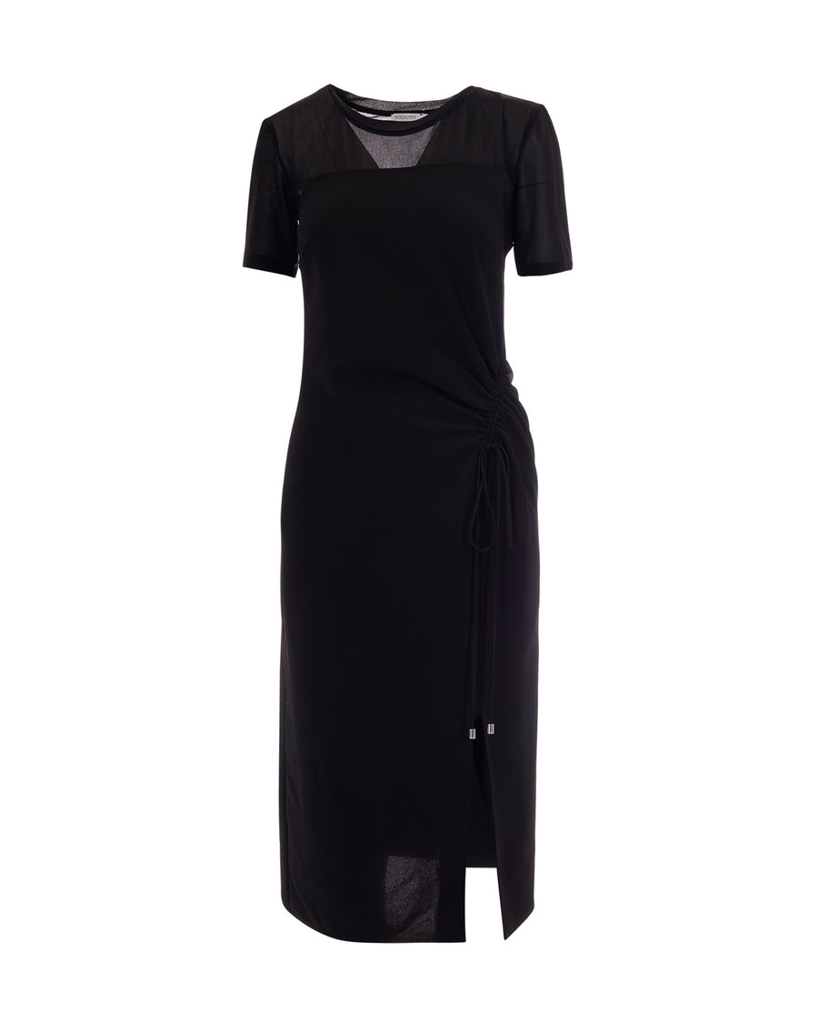 Midi Dress Arricciato Twill Black Polyester Evening Suits