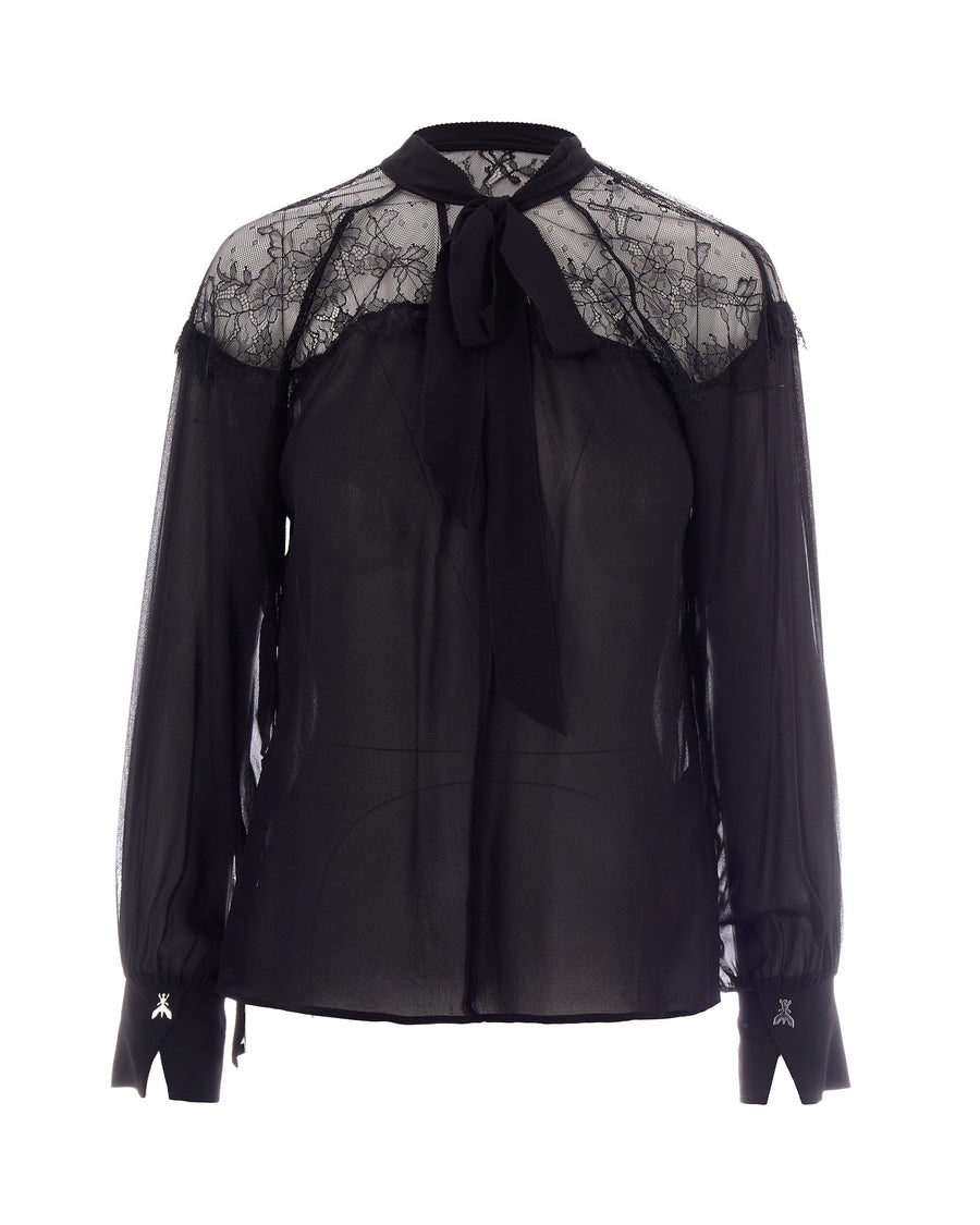 Blouse Lace-Insert Black Viscose; Polyamide Shirt