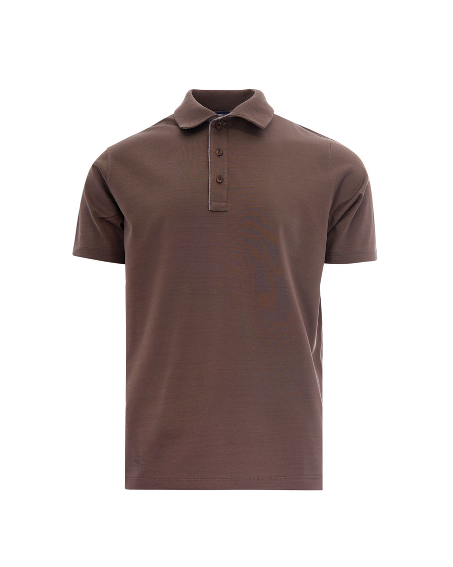 Polo Shirt Double Jersey Brown Outside: Cotton