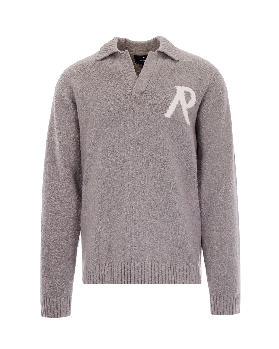 Polo Shirt Bouclé Grey Cotton