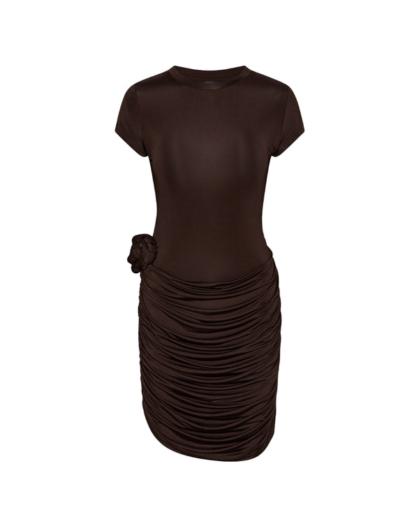 Mini Dress Draped Chicory Coffee No Lining; Viscose Evening Suits