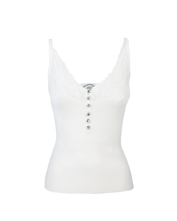 Ribbed Top With Lace Trim White Viscose Tops