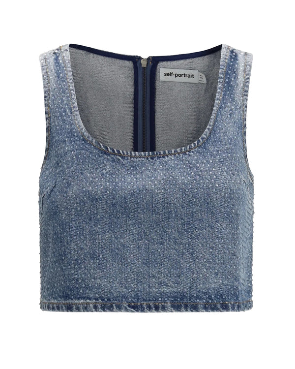 Denim Crop Top With Crystals Blue