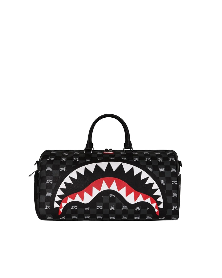 Duffle Bag Peeking Character Grey Faux Leather Shoulder