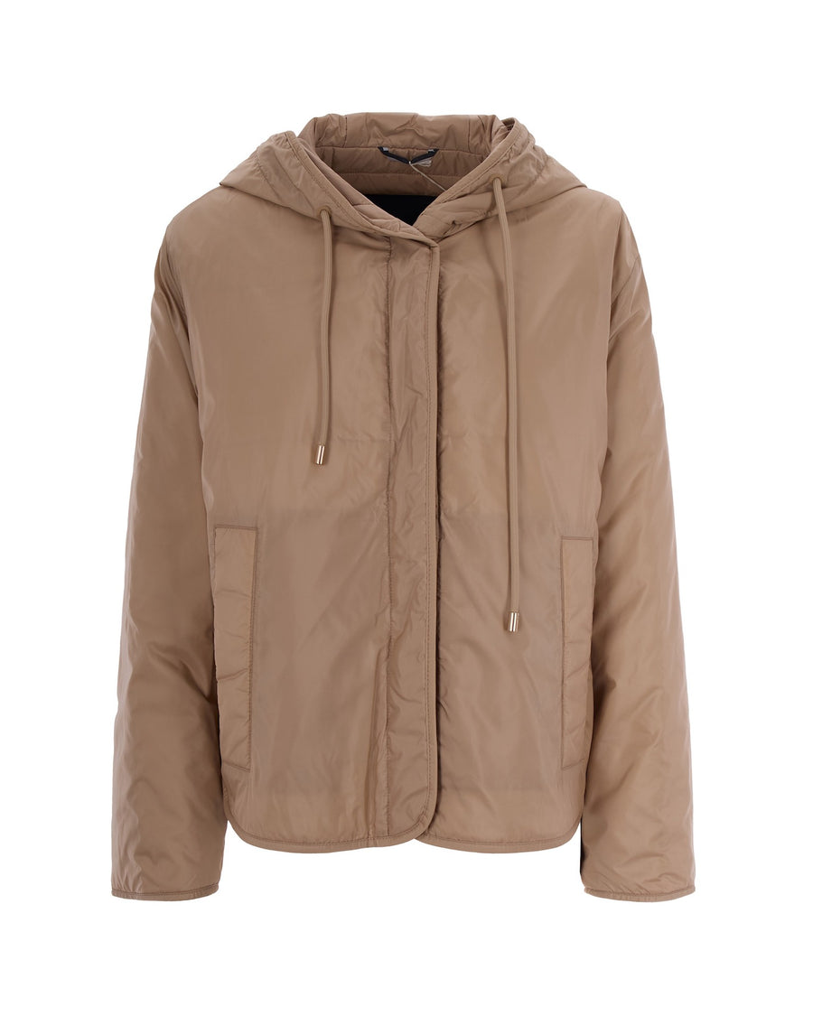 Hooded Puffer Jacket Beige Polyester