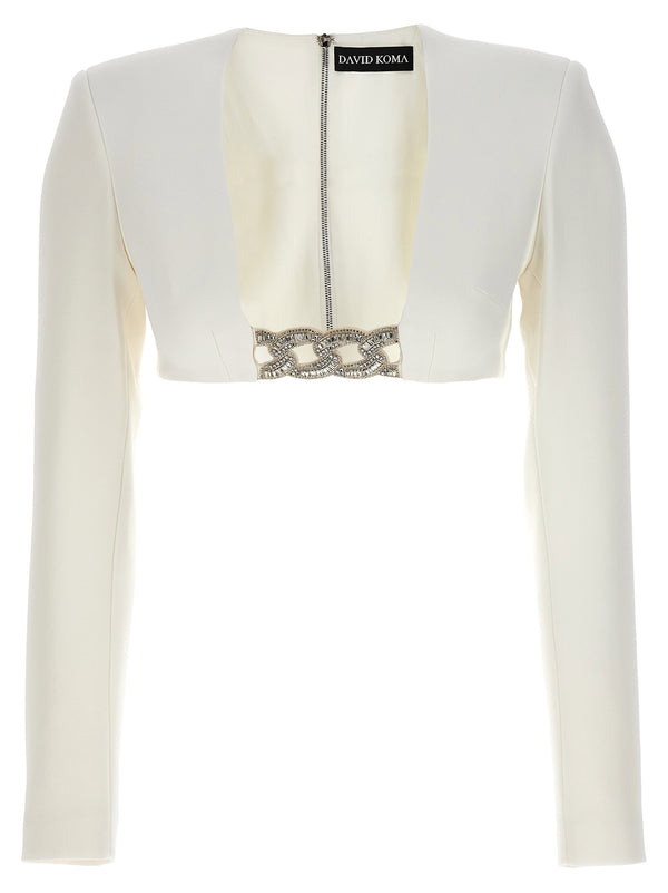 David Koma Crystal Chain Detail Top — Cream