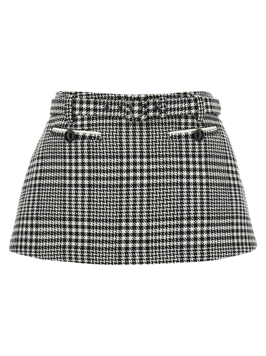 Self-Portrait Houndstooth Bouclé Wool Blend Skort — Black