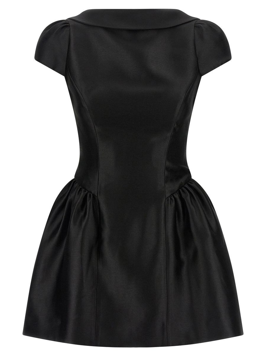 Self-Portrait Collared Taffeta Mini Dress — Black