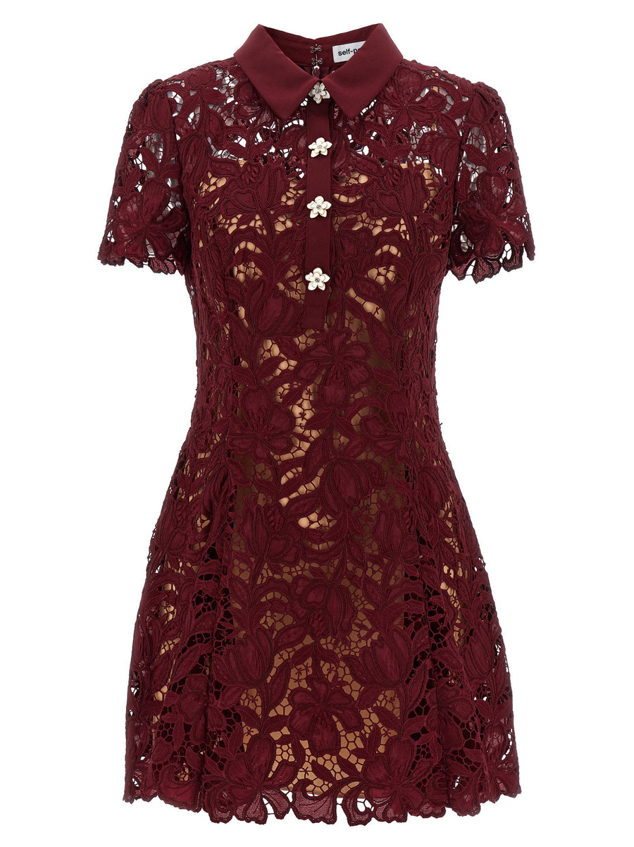 Self-Portrait Floral Lace Dress — Burgundy
