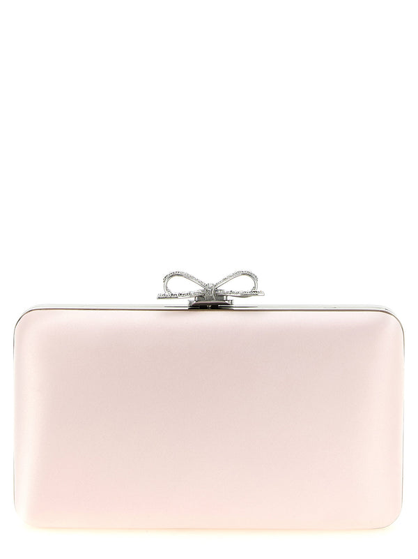 Self-Portrait Satin Jewel Bow Clutch — blush