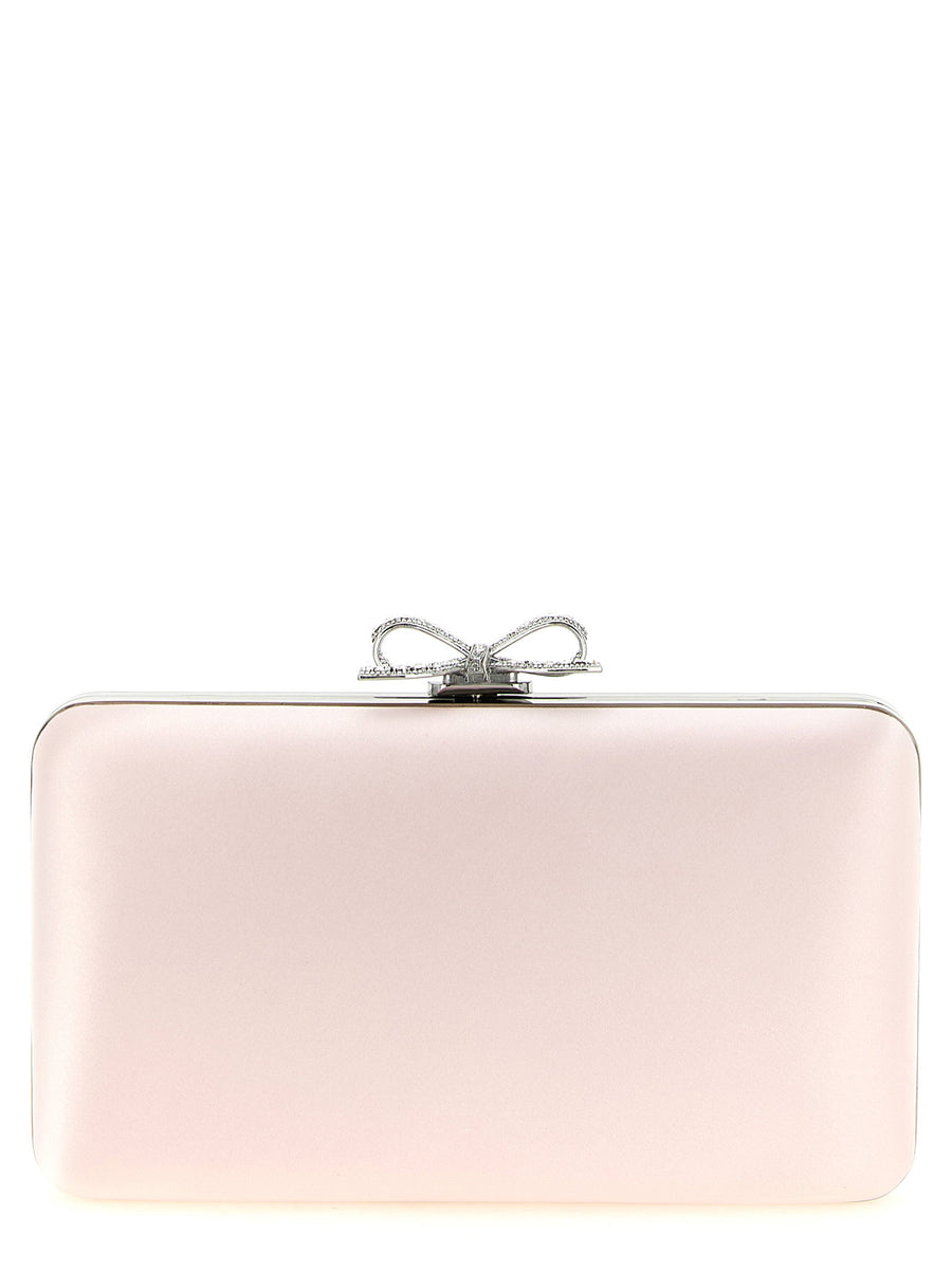 Self-Portrait Satin Jewel Bow Clutch — blush