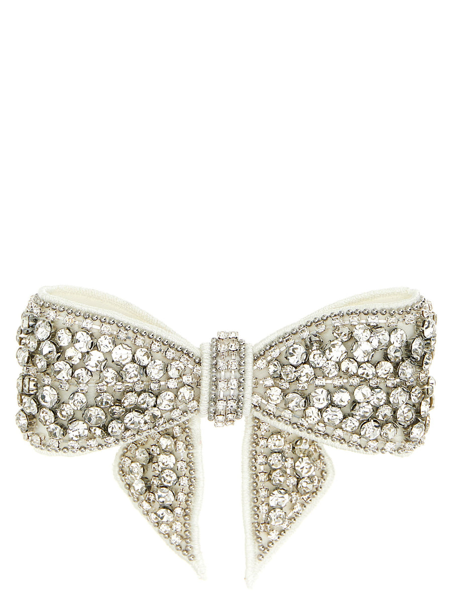 Self-Portrait Crystal-Embellished Bow Hair Clip — Ivory