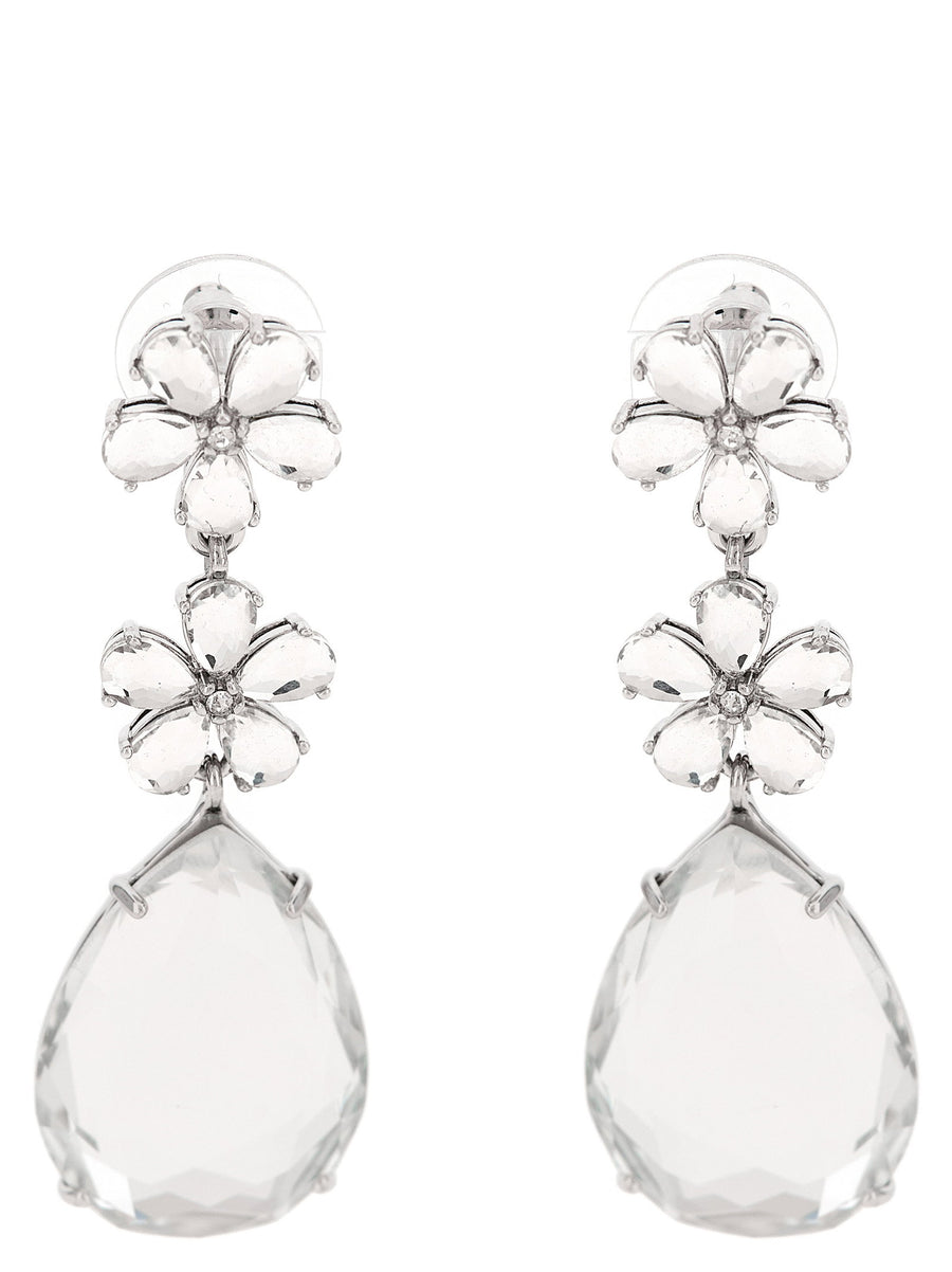 Self-Portrait Crystal Flower Tiered Earrings — Silver