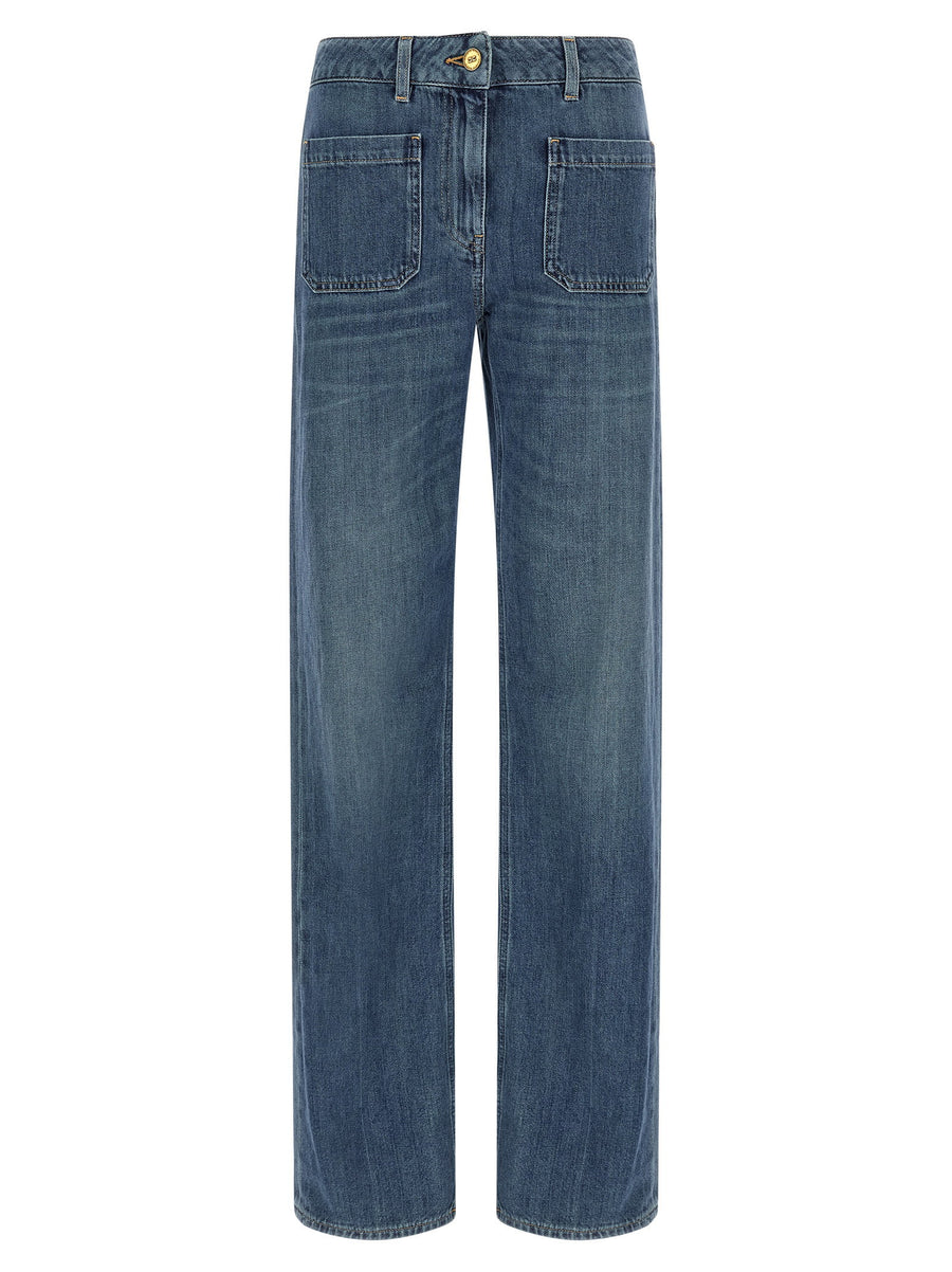 Elisabetta Franchi Logo-Embroidered Denim Jeans — blue