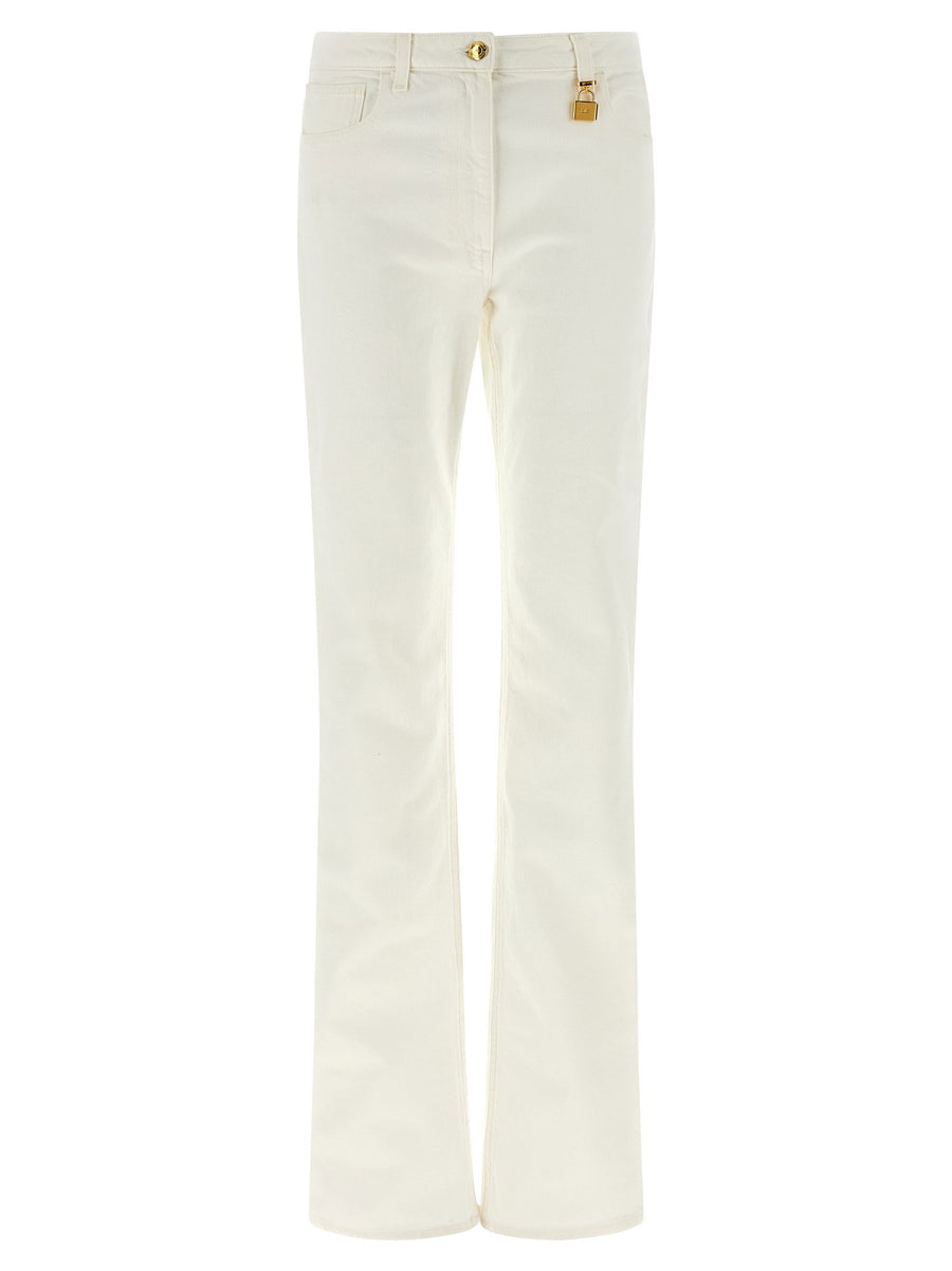 Elisabetta Franchi Jewel Padlock Detail Jeans — Cream