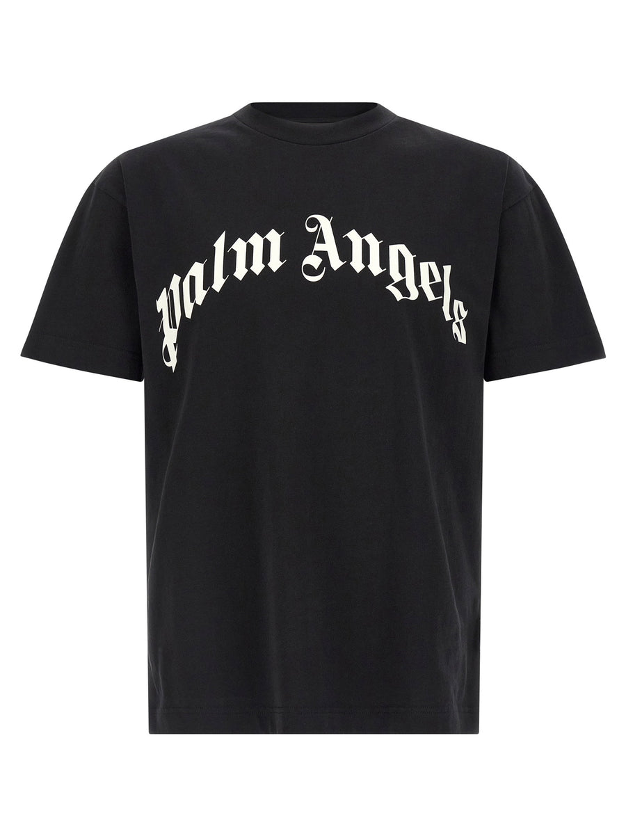 Palm Angels Curved Logo Print T-shirt — black