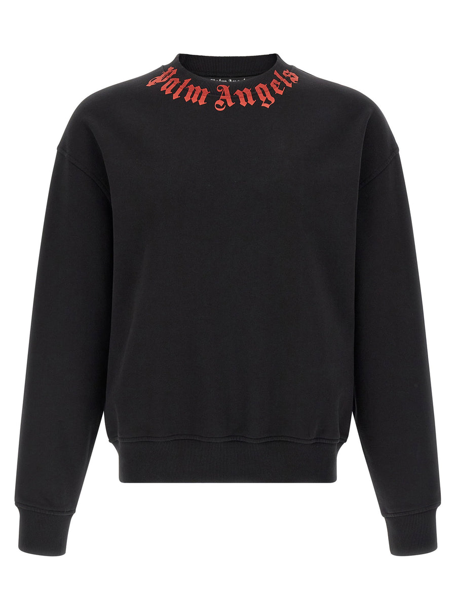 Palm Angels Neck Logo Brushed Cotton Sweatshirt — Black