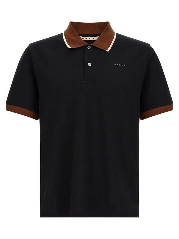 Marni Contrasting Collar & Cuffs Polo — Black
