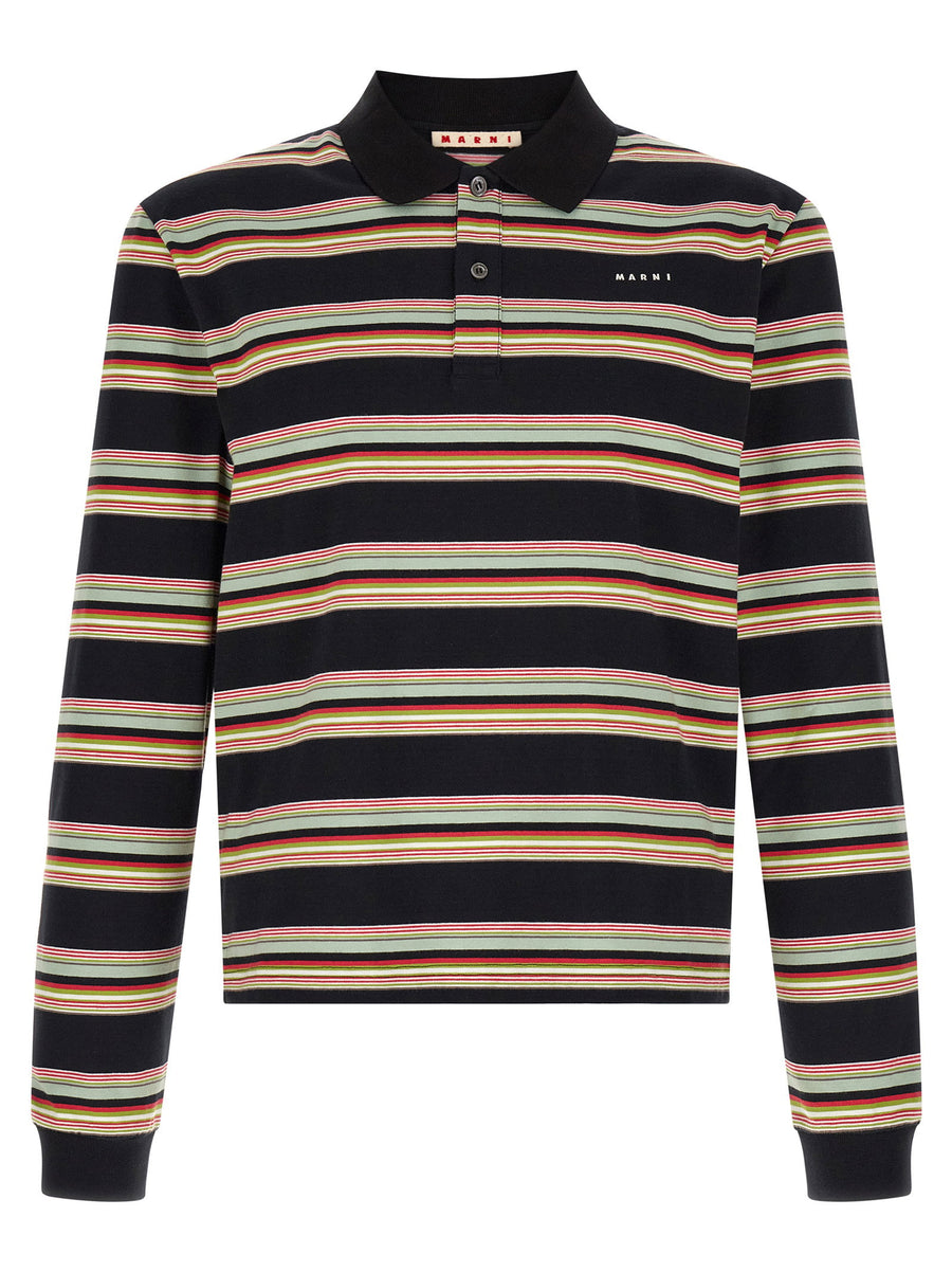 Marni Multicolor-Striped Polo — Black