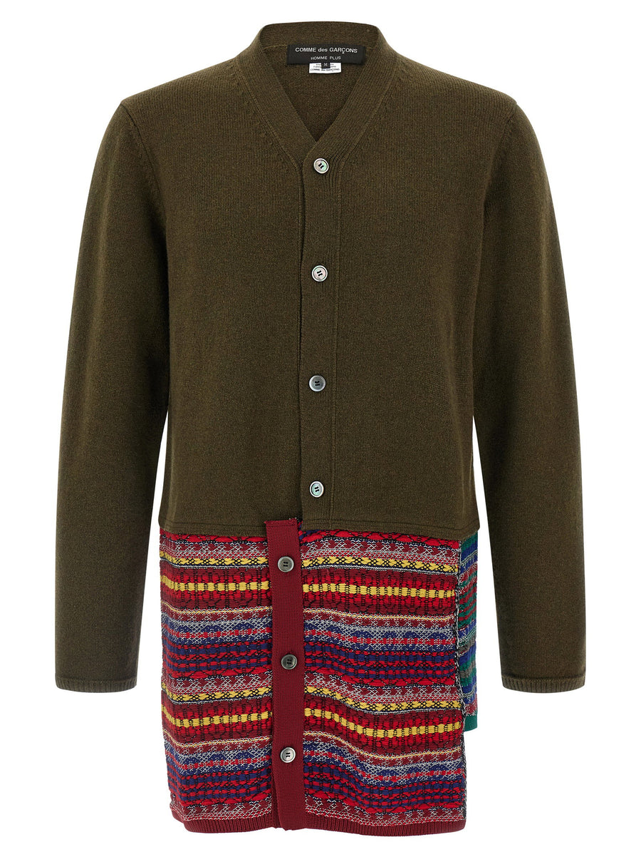 Comme Des Garçons Homme Plus Jacquard Insert Cardigan — olive