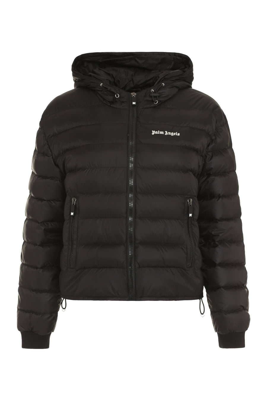 Hooded Full-Zip Down Jacket Black Elastane Puffer