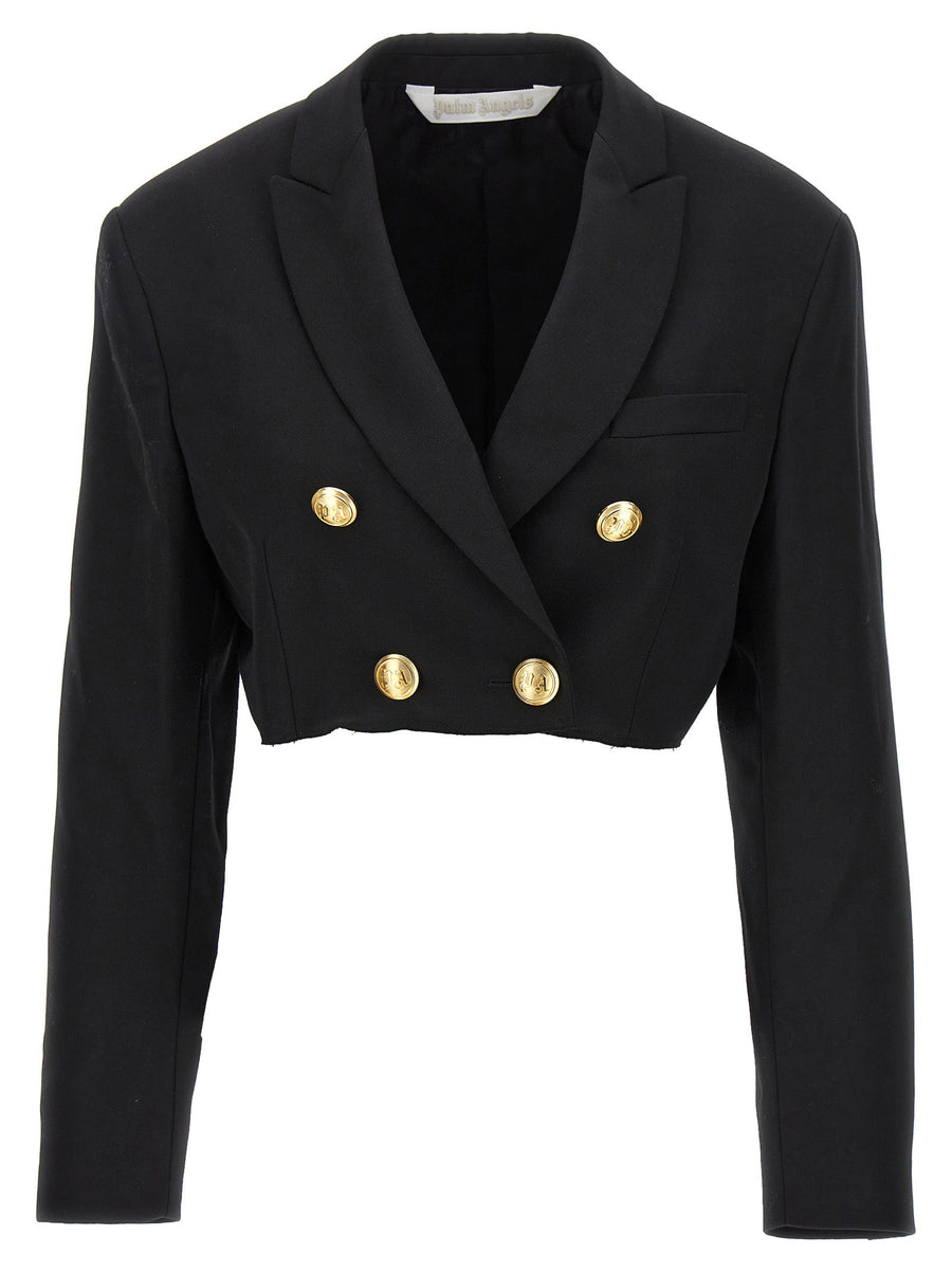 Palm Angels Double-Breasted Wool Blend Blazer — Black