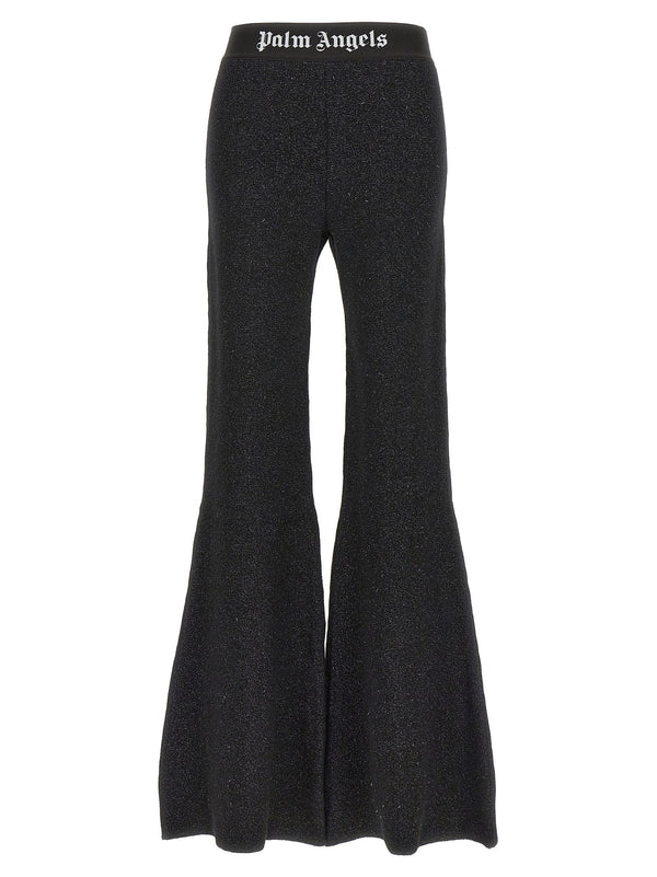 Palm Angels Logo-Tape Lurex Knit Trousers — Charcoal