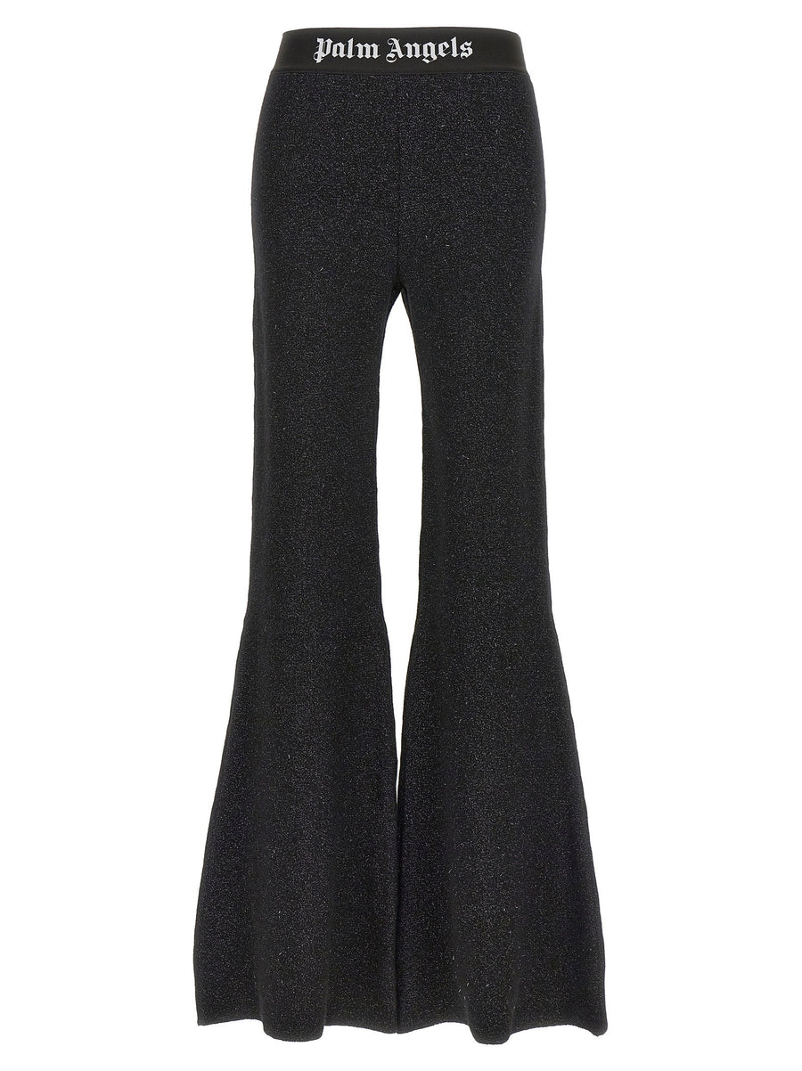 Palm Angels Logo-Tape Lurex Knit Trousers — Charcoal